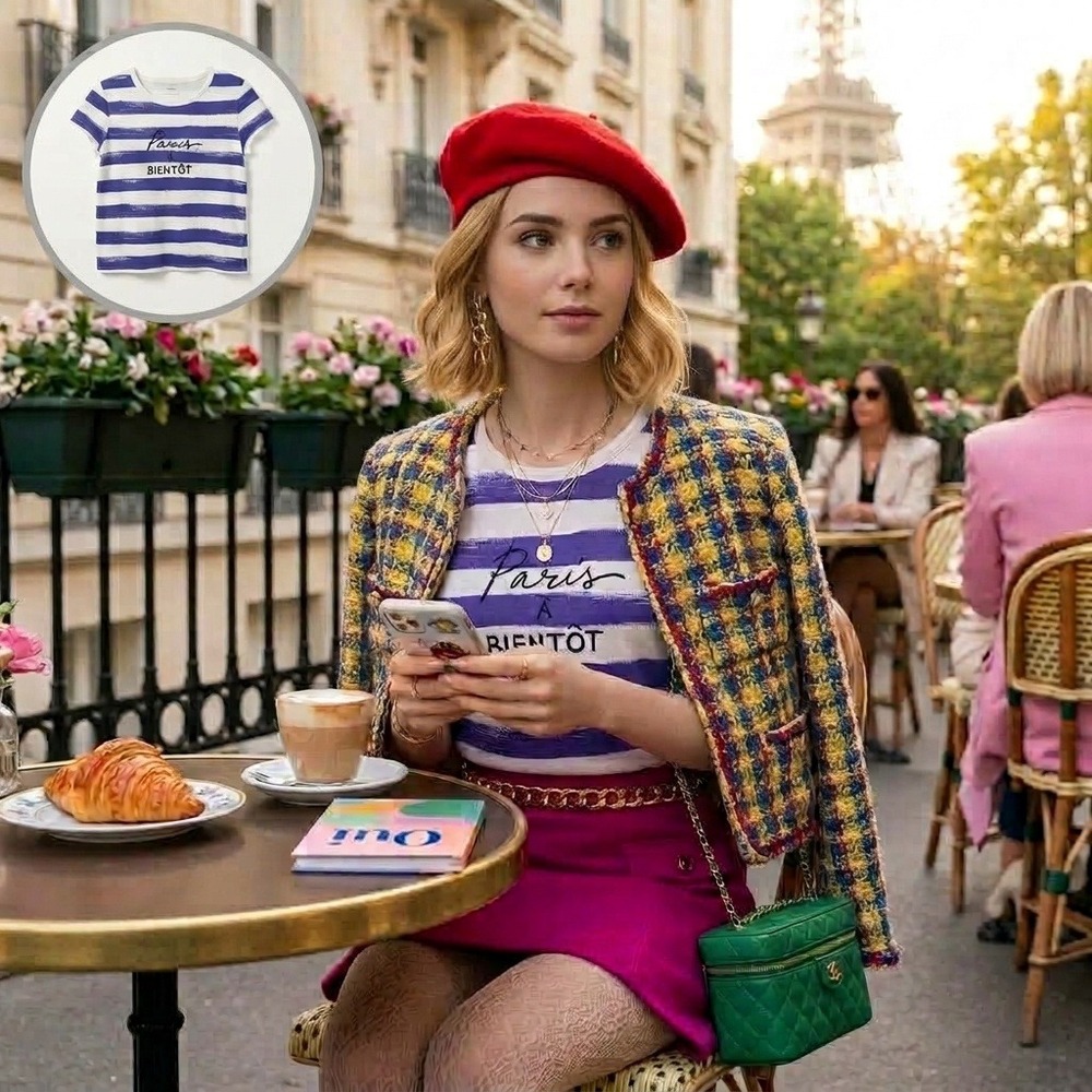 Maeve Anthropologie Paris A Bientot Striped Graphic Tee M Preppy France Emily